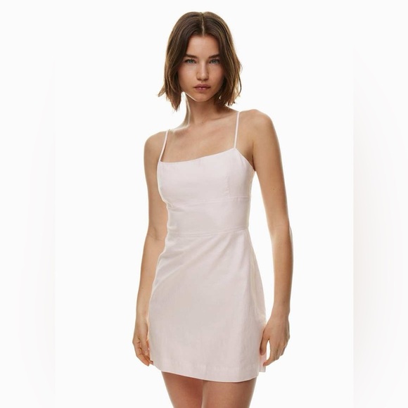 Sunday Best Aritzia Quaint Linen Blend Pink Mini Dress Size Medium Party Beach - Picture 1 of 9